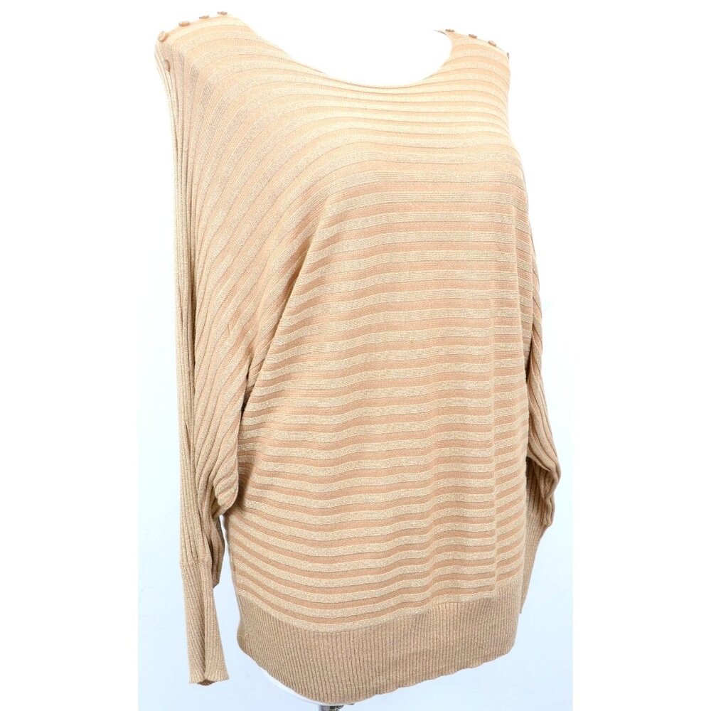 Alfani Women's XL Buttons Gold Metallic Stripe Soft Sweater Butterfly‎ Sleeves